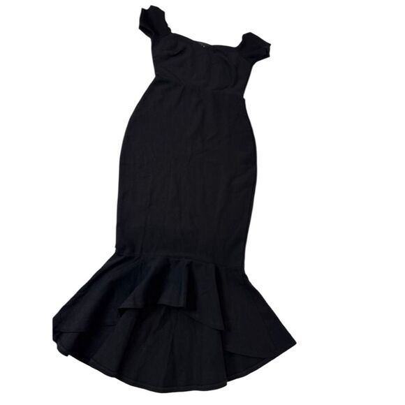 Lulus How Much I Care Black Off-the-Shoulder Midi Trumpet Dress Size Small NEW - Picture 5 of 16